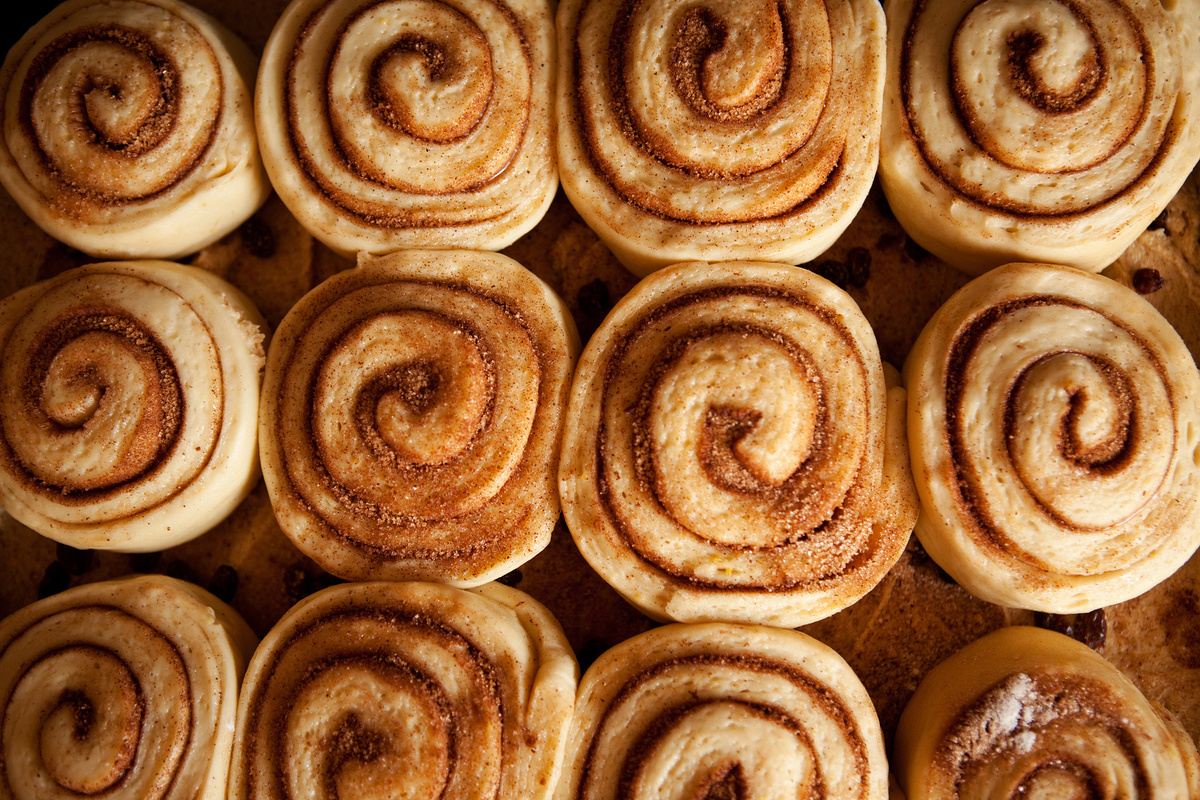 Top View of Cinnamon Buns in Rows
